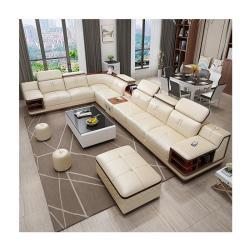 Классический набор диванов из натуральной кожи в американском стиле для гостиной