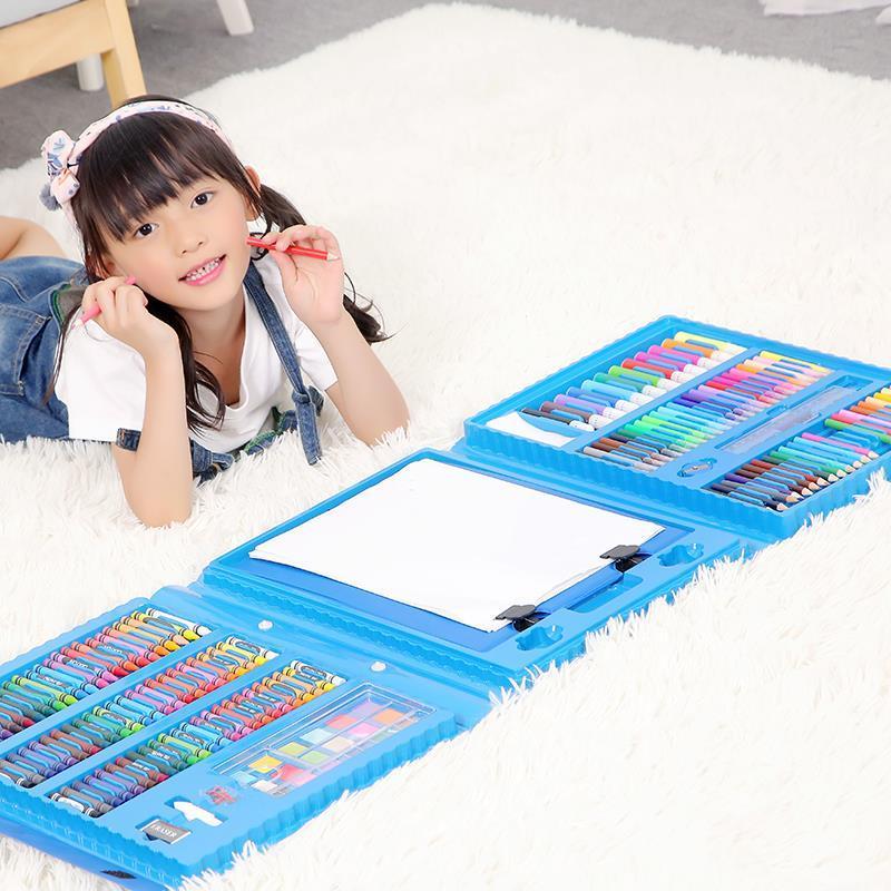 Набор канцелярских принадлежностей синего цвета для детей, 208 шт.