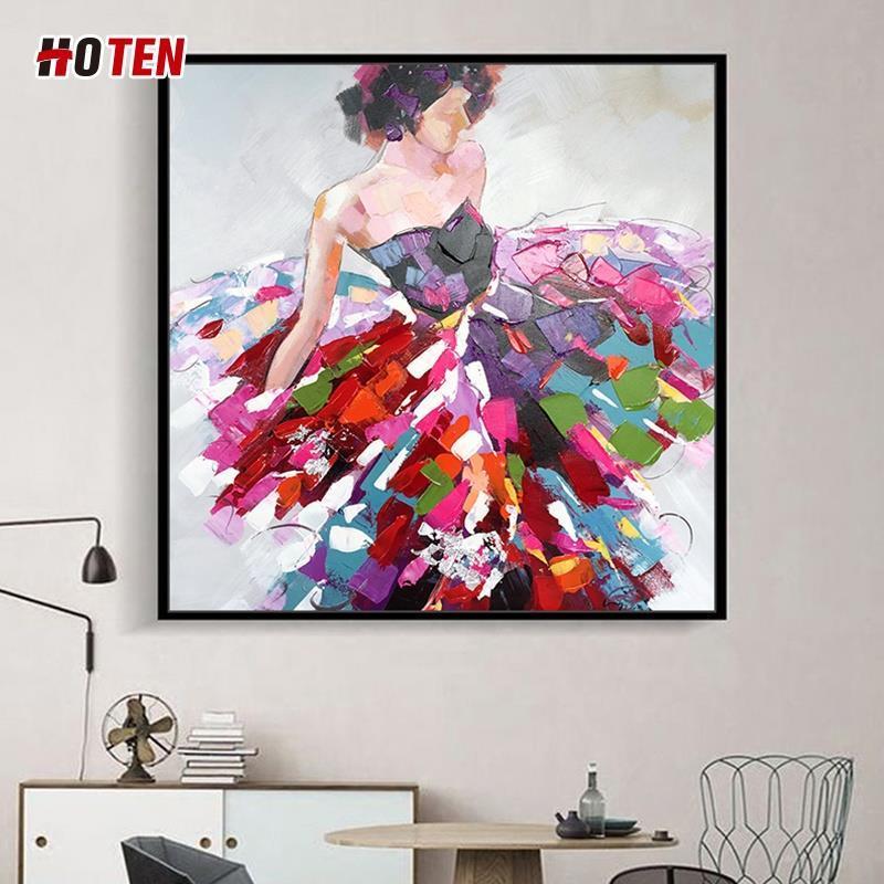 Рручная роспись "Женское красное платье", масло