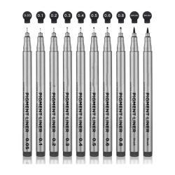 Набор из 9 черных микроручек для точных рисунков и каллиграфии (арт. 21102026)