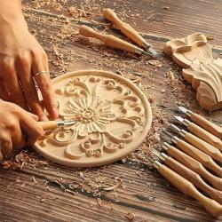 Набор инструментов для резьбы по дереву с полотняным футляром и стамесками (арт. 21082423)