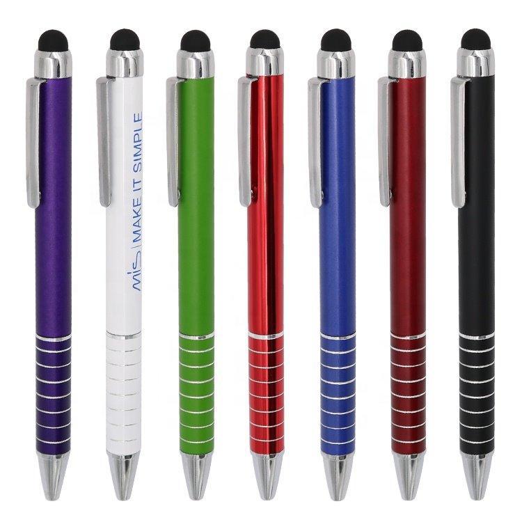 Металлическая ручка 2 в 1 с блестящим корпусом и стилусом, на заказ (арт. 2611689)