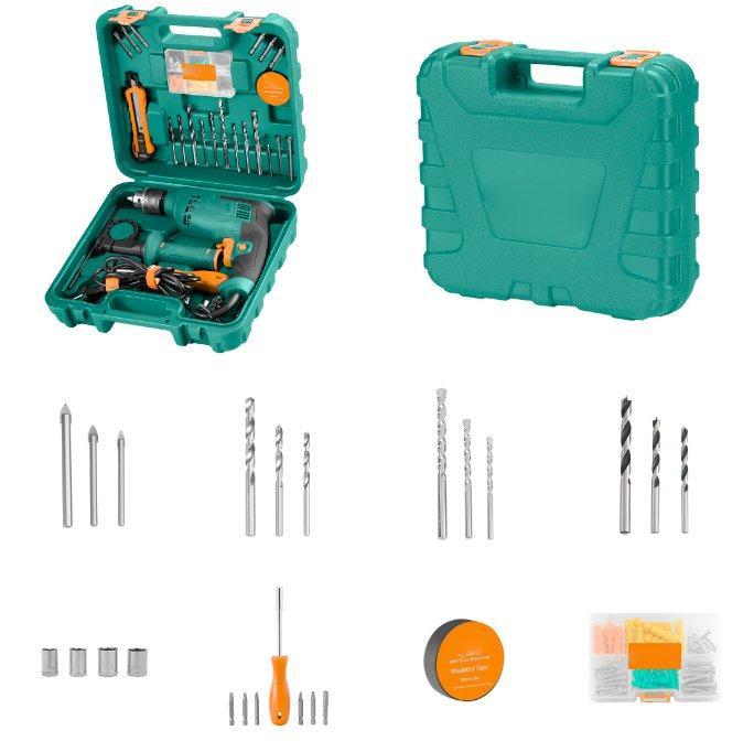 Комплект ударной дрели Ronix, 750 Вт, 13 мм, 33 предмета, в кейсе BMC, для бытового сверления (арт. 25-18031143)