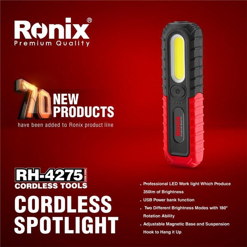 Магнитный светодиодный рабочий фонарь Ronix RH-4275, 350 люмен, стильный дизайн (арт. 25-18031159)