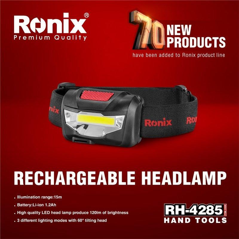 Аккумуляторный налобный фонарь Ronix, с датчиком движения, белый и красный свет (арт. 25-18031274)