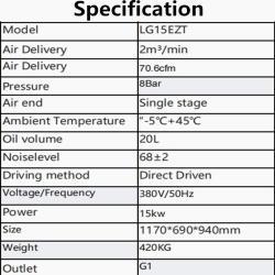 Воздушный компрессор 15 кВт/20 л.с. ротационный винтовой 380 В 50 Гц (арт. 25-19062549)