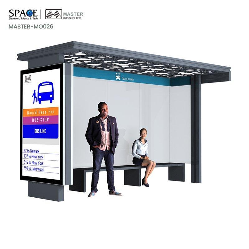 Автобусный киоск с информационным знаком и местом для отдыха на автобусной остановке (арт. 25-3071828)