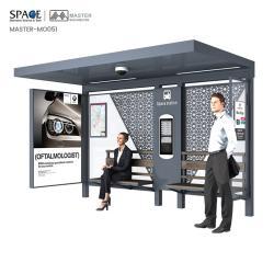 Уличная автобусная остановка с LED подсветкой и рекламной скамьей из оцинкованной стали (арт. 25-3071837)