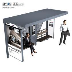 Уличная автобусная остановка с LED подсветкой и рекламной скамьей из оцинкованной стали (арт. 25-3071837)