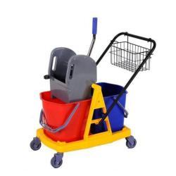 Тележка уборочная пластиковая с отжимом и ведром желтая (арт. 25-5085775)
