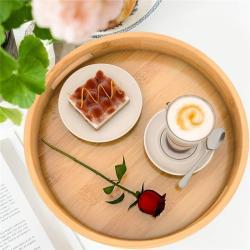 Поднос деревянный круглый с ручками для чая бамбук (арт. 25-5086095)