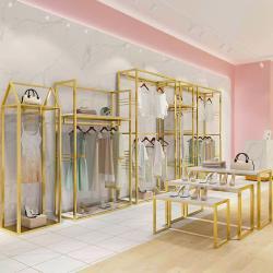 Стойка для одежды металлическая золотая с полками (арт. 25-19080042)