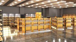 Деревянная 3D витрина для вина с логотипом и полками (арт. 25-19080053)