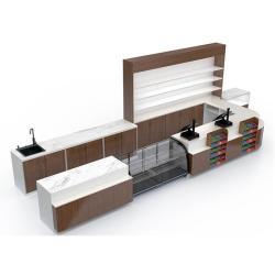 Мебель для кафе из дерева и стекла с мраморной стойкой (арт. 25-19080223)