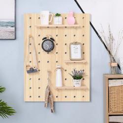 Полка настенная деревянная с крючками и панелью (арт. 25-19080390)