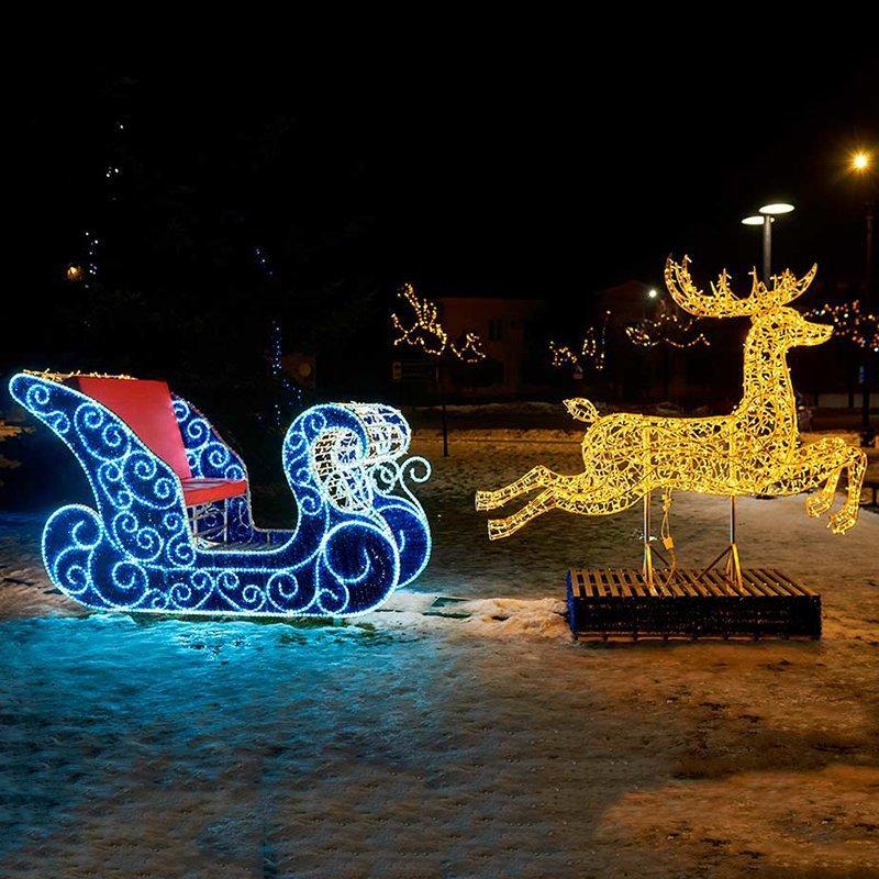 Светящийся олень и санта сани для улицы, мотивные огни (арт. 26-1090408)