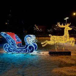 Светящийся олень и санта сани для улицы, мотивные огни (арт. 26-1090408)