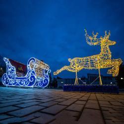Светящийся олень и санта сани для улицы, мотивные огни (арт. 26-1090408)