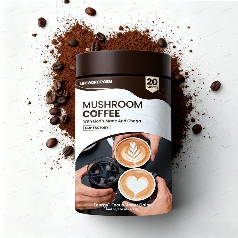Кофе порошок с грибами рейши, кордицепс и львиная грива для энергии (арт. 26-1002230)