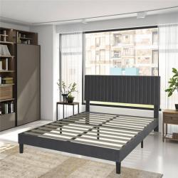 Кровать с мягким изголовьем и деревянным каркасом светло-серая (арт. 26-1702089)