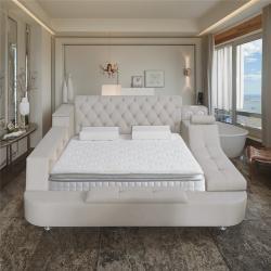 Кровать двуспальная кожаная золотая для спальни (арт. 26-1702091)