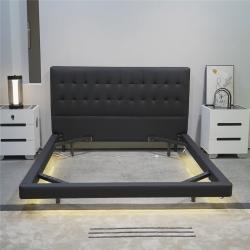 Кровать деревянная двуспальная с черным изголовьем (арт. 26-1702110)