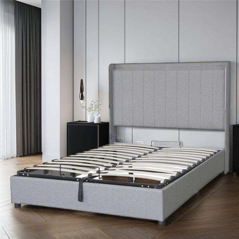 Кровать с мягким изголовьем и ящиком для хранения, односпальная/king size для спальни (арт. 26-1702141)