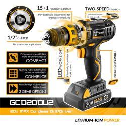 Электродрель аккумуляторная 20V 2-скоростная для дерева (арт. 26-2402045)