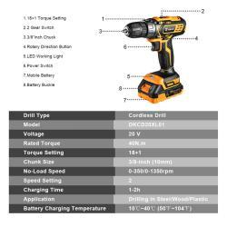 Аккумуляторная дрель-шуруповерт 20В 1500мАч для дома (арт. 26-2402066)